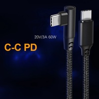 Câble de charge rapide USB Type-C vers C à angle droit de 2 m, boîtier métallique nickelé, gaine en nylon tressé, 60 W PD, pour Android et appareils mobiles