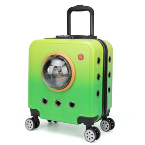 Sac de transport pour animaux de compagnie, valise à roulettes verte avec fenêtre transparente, sac à dos de voyage portable pour chats avec roues et ventilation - Product Image 5
