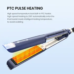 PTCワイドプレートセラミックプランチャパラカベッロプライベートラベル電気LEDフラットアイアンプロフェッショナル赤外線スチームヘアストレートナー