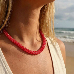 Dopamine Heishi Beaded Geometric <b>Necklace</b> Handmade Natural Stone Choker Gift for Women Summer Beach Vacation Clavicle Chain - Product Image 4