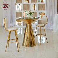 Table de bar de luxe ZKAI en acier inoxydable doré avec chaise à dossier haut pour mariage, événement, location