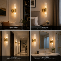 Applique murale élégante et moderne à LED, en verre grainé doré, pour chambre, hôtel, couloir, décoration minimaliste