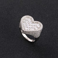 BES Bijoux fins exquis, bague de couple en rhodium plaqué, cœur serti de baguettes de CZ, bague de cœur pour cadeau de la Saint-Valentin