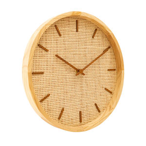 Nieuwe design houten wandklok zonder cijfers met rotan wijzerplaat voor Scandinavische woondecoratie - Product Image 2