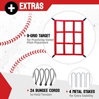 Jaring Rebounder Baseball Sudut Dapat Disesuaikan 4x4.5FT Pelatih Pitchback 2 Zona Pukulan Poliester Tahan UV Merah/Hitam