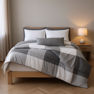 Ensemble de housse de couette Gales Grey Vianney XL/QS, coton à carreaux matelassé, 3 pièces, literie pour usage domestique - Product Image 2