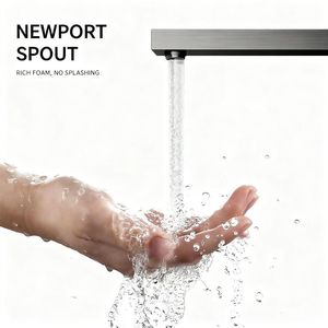 Robinet mural en laiton gris Gunmetal | Mitigeur encastré de lavabo avec design minimaliste Installation dissimulée en laiton - Product Image 4