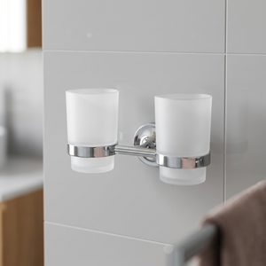 Support mural double pour gobelets, finition chromée, ensemble de salle de bain cylindrique, design contemporain, nettoyage facile - Product Image 3