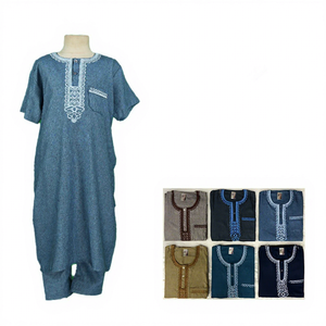 CCY Thobe d'été en coton et lin pour homme, style marocain, manches courtes, <span class=keywords><strong>Qamis</strong></span>, Robe de Ramadan, Boubou Homme, <span class=keywords><strong>Ensemble</strong></span> Thobe pour garçons - Product Image 2