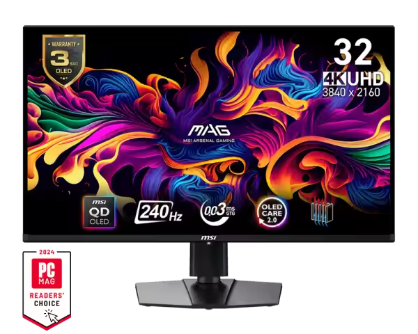 MSI MA G 321UPX QD-OLED, 32" 4K UHD Quantum Dot QD-OLED Gaming Monitor, 3840 X 2160, 0.03ms, 240Hz,
