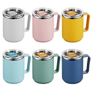 แก้วกาแฟสแตนเลสมีหูจับพร้อมฝาปิดสำหรับกาแฟ ชา สำนักงาน ท่องเที่ยว - Product Image 1