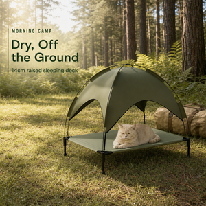 Lit de chien surélevé portable avec auvent de protection UV, maille respirante, lit de camping pour animaux de compagnie en plein air - Product Image 6