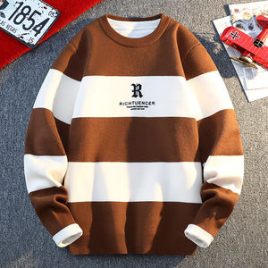 Maglione da uomo a righe nere bianche 2025 maglione a maglia spessa classico girocollo invernale lungo Anti-strizzacervelli - Product Image 5