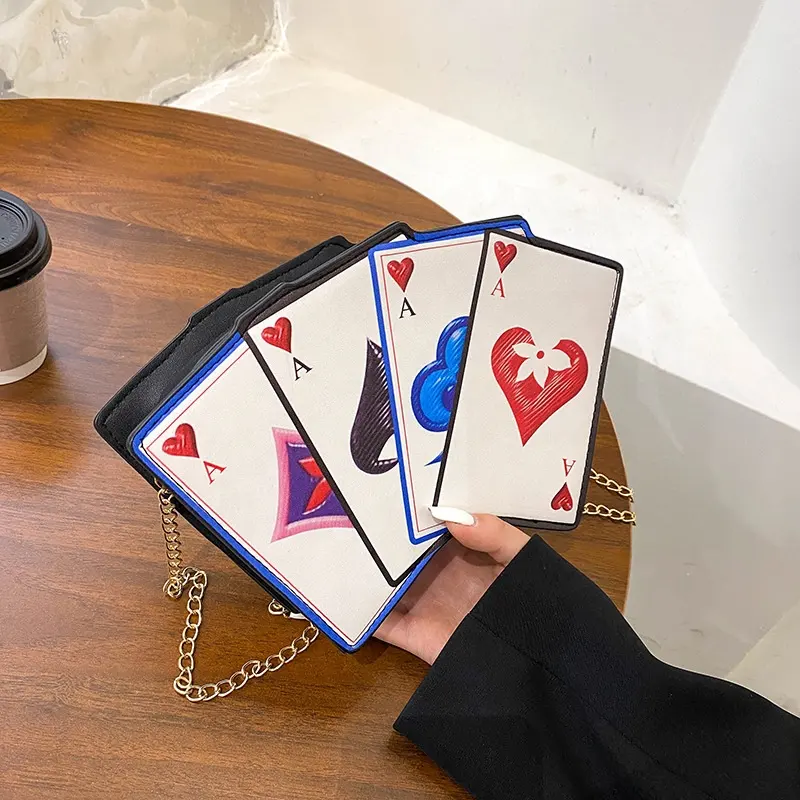 Ace of Hearts Poker Form Messenger Geldbörse Mode Clutch Tote Telefon Handtasche Schwarz Leder Umhängetasche für Frauen Große Schulter