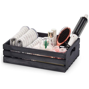 Decorative Wood Storage Crate Box Shelf Organizer Tray Container Bin with Handles