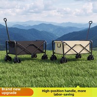 Carrito de Camping Plegable, Carrito de Picnic Portátil, Remolque de Campamento con Barra de Arrastre, Carrito Pequeño de Acero al Carbono
