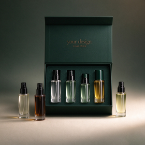 Boîte cadeau rigide vert foncé de luxe avec logo personnalisé en feuille d'or, insert en éponge, emballage pour flacon de parfum - Product Image 1