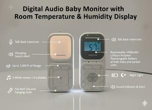 Monitor de Audio Digital para Bebés con Alerta de Vibración, Luz Nocturna, Ruido Blanco y Monitoreo de Temperatura y Humedad - Product Image 2