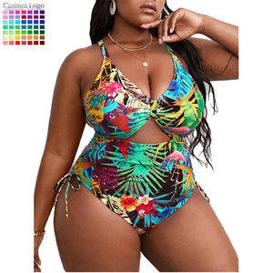 Costume da bagno da donna taglie forti con logo personalizzato, controllo pancia, scollo a V, cut-out, schiena incrociata, allacciatura laterale regolabile - Ingrosso - Product Image 1