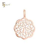 Bijoux FJ Fallon, pendentif en filigrane fleurs et feuilles, plaqué or rose, base en laiton