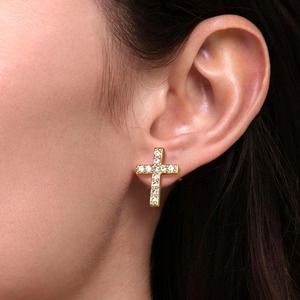 1 Paire de Boucles d'Oreilles Simples et Miniatures en Zirconium, Croix Religieuse Catholique, en Acier Inoxydable Argenté et Doré, Bijoux de Piercing Diamantés, Cadeaux - Product Image 5