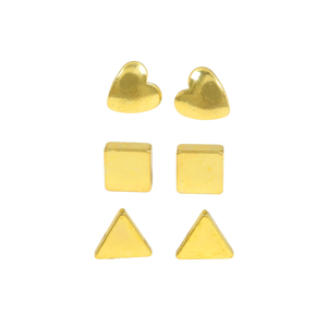 Ensemble de 3 paires de boucles d'oreilles plaquées or 24 carats pour femme, style géométrique, cœur, carré, triangle, pour usage quotidien minimaliste - Product Image 1