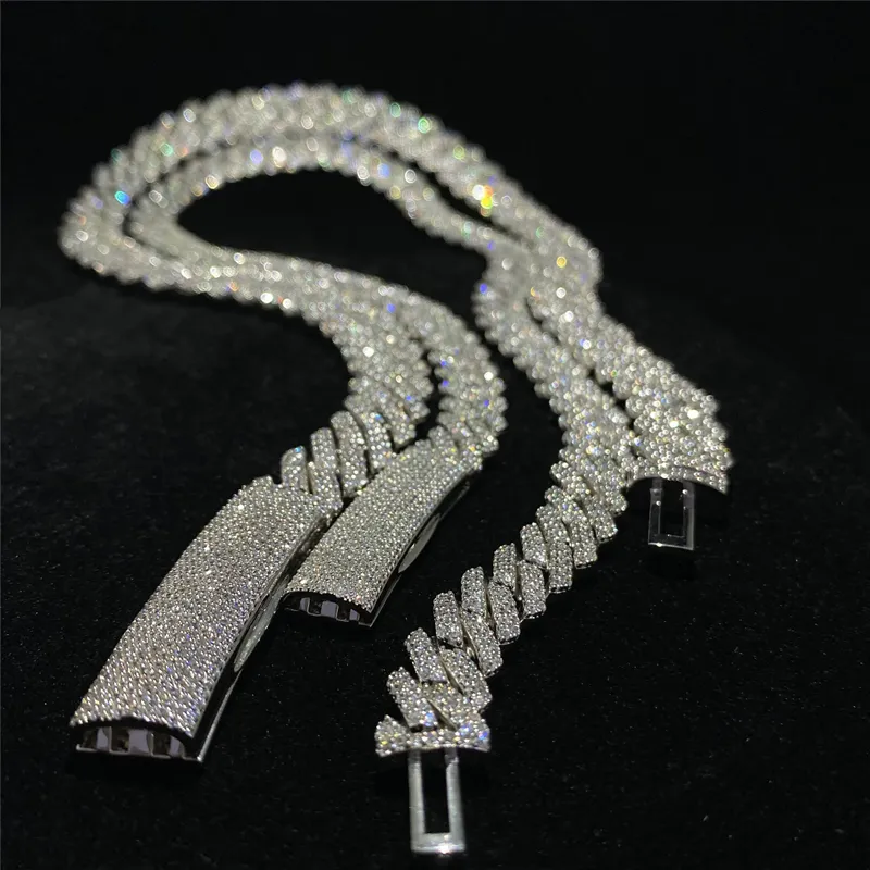 925 Sterling Silver Cuban Necklace VVS Moissanite Diamond 10MM 12MM 14MM Link Chain Iced Out Cuban Link Chain Hip Hop Jewelry