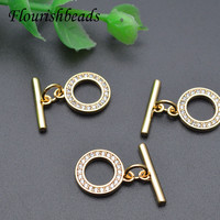 Nouveauté plaqué or CZ en laiton pavé rond OT fermoir de connecteur à bascule pour bricolage chaîne collier faisant accessoire
