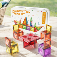 Ensemble de 40 tuiles magnétiques pour le voyage, mini blocs STEM, boîte en fer pour les enfants de 3 à 8 ans, tuiles de construction magnétiques pour avion