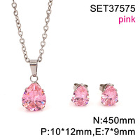 Ensemble Collier et Boucles d'Oreilles Goutte d'Eau en Zircon Pierres de Naissance (12 Mois), Acier Inoxydable Plaqué Or 18K, Étanche, Bijoux de Mode Luxe Léger, Vente en Gros