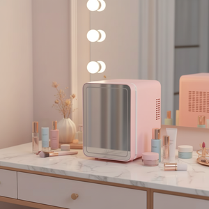 Mini-réfrigérateur 4L avec surface en verre miroir et éclairage LED, équipement de réfrigération avec congélateur pour la maison - Product Image 1