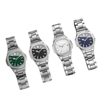 Nouvelle Tendance LP62 : Montre de Luxe à Quartz pour Homme, Ensemble Cadeau 4 Pièces (Montre-Bracelet, Bracelet, Collier Croix, Bague) Sans Boîte