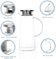 Carafe en verre borosilicate résistant à la chaleur de qualité supérieure, pichet à eau avec couvercle en acier inoxydable, poignée et cuillère à mélanger