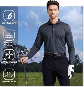 Taille XL pour hommes coupe régulière à manches longues respirant pour les chemises tissu tricoté décontracté à col et à séchage rapide avec imprimé à rayures - Product Image 2