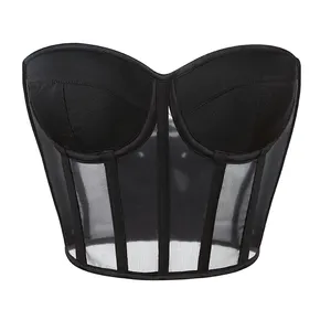 Sexy Black Transparent Bra Mesh Push Up Tube Corset Bustier Party