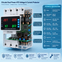 Interrupteur de transfert automatique double alimentation ChLotai 2P sur rail DIN ATS avec protection de tension et de courant réglables pour réseau solaire domestique