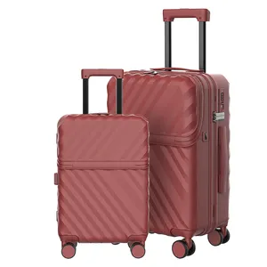 Wholesale high quality 20-24 inch pc 4 wheels suitcases trolley luggage front open large travel luggage