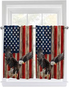 Cortinas Translúcidas de Poliéster con Diseño de Bandera de Estados Unidos y <span class=keywords><strong>Águila</strong></span> Calva para el Día de la Independencia, Aptas para Cocina, Baño, Cafetería y Ventanas, para Todas las Estaciones - Product Image 1