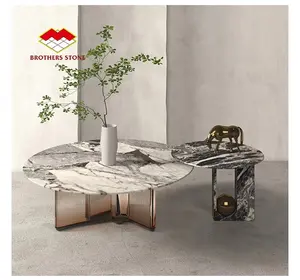 Mesa de centro em aço inoxidável com tampo de mármore mesa de jantar tampo de mármore