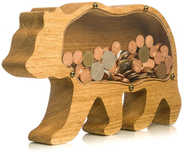 Custom Wooden Piggy Bank Save Box Gift Christmas Ornaments Wood Craft Supplies Wood Money Box for Kids Money Bank
