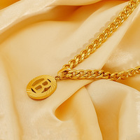 Nuevo Collar Redondo con Letras del Alfabeto Inglés, Cadena Cubana, Dijes con Iniciales, Collar con Colgante Redondo para Mujer