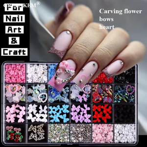 24 grilles boîte sculpture fleur Nail Art breloques métal arc coeur perle mélange forme 3D conception strass décoration des ongles - Product Image 5