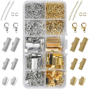 Kit de accesorios para joyería con cierres de cola de caballo, cierres de langosta, anillos abiertos y cadenas de extensión para la fabricación de pulseras, chapados en plata y oro. - Product Image 1