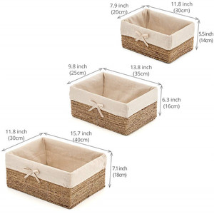 Cestini portaoggetti a cubo di <span class=keywords><strong>vimini</strong></span> cestino intrecciato a mano <span class=keywords><strong>contenitore</strong></span> in Rattan intrecciato stoviglie cestini dispensa con coperchi bagni rimovibili - Product Image 2