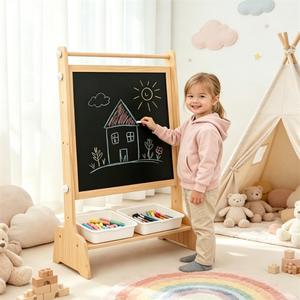 Muebles Montessori <span class=keywords><strong>para</strong></span> Niños, Caballete de Actividades Ajustable de Madera, Caballete de Doble Cara con <span class=keywords><strong>Pizarra</strong></span> Magnética y Bandeja de Almacenamiento - Product Image 1