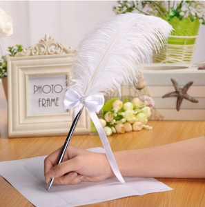 Stylo bille plume blanche en métal avec nœud en ruban – Cadeau d'écriture original - Product Image 5