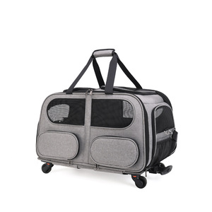 Bolsa de viaje para mascotas, gran capacidad, con ruedas, transpirable, de lados suaves, para perros y gatos, color gris - Product Image 2