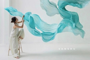 Installation suspendue en <span class=keywords><strong>organza</strong></span> dégradé turquoise, décoration de plafond à effet vague d'eau pour <span class=keywords><strong>mariage</strong></span> et événements - Product Image 3