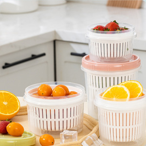 Plastic <b>Kitchen</b> Drainer With Lid Round Food <b>Storage</b> <b>Container</b> <b>For</b> Fruits Vegetables Refrigerator Use - Product Image 3