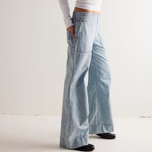 Jean baggy décontracté bleu vintage taille haute pour femme 2025 avec poches surdimensionnées et boutons décoratifs - Product Image 4